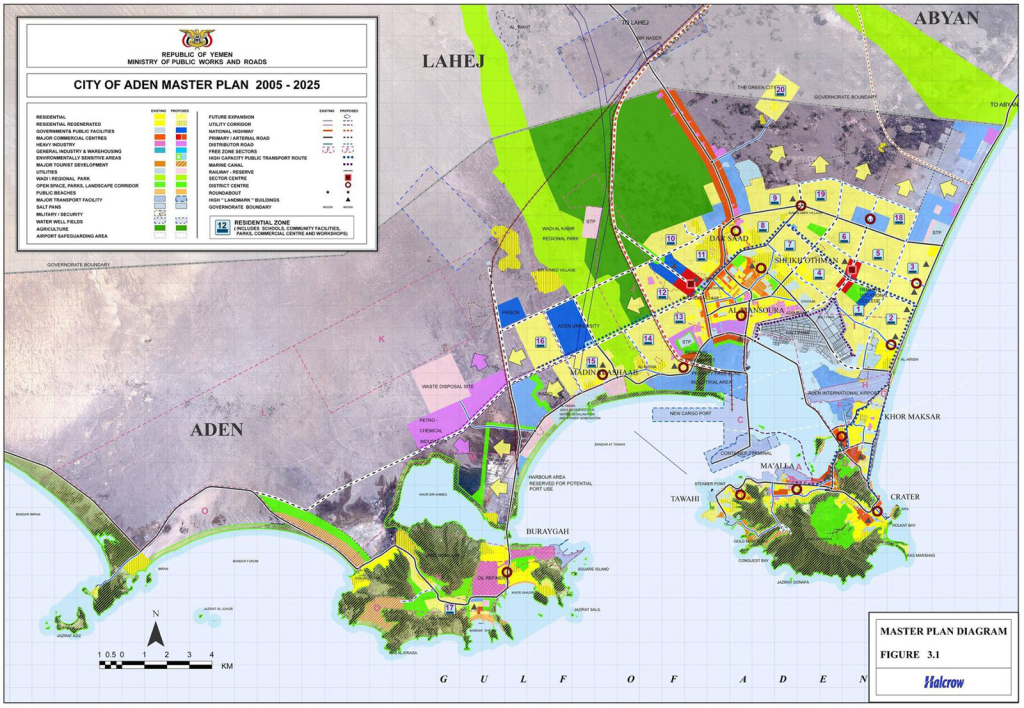 المخطط الرئيسي لمدينة عدن (2005 – 2025)، المصدر: وزارة الأشغال العامة والطرق